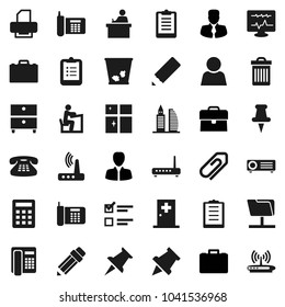 Flat vector icon set - trash bin vector, shining window, pencil, student, case, clipboard, paper pin, archive, exam, manager, phone, classic, thumbtack, diagnostic monitor, medical room, router