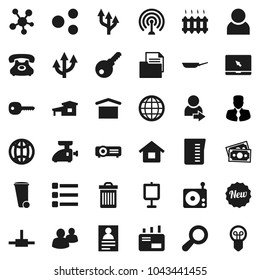 Flat vector icon set - trash bin vector, pan, measuring cup, presentation, personal information, manager, money, phone, document, dry cargo, radio, antenna, notebook pc, social media, group, connect