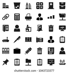 Flat vector icon set - trash bin vector, shining window, pencil, student, pen, clipboard, archive, manager, case, binder, receipt, sorting, thumbtack, diagnostic monitor, medical room, router, user