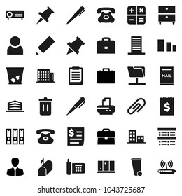 Flat vector icon set - trash bin vector, shining window, pencil, case, pen, clipboard, paper pin, archive, exam, manager, binder, phone, receipt, sorting, classic, thumbtack, network folder, user