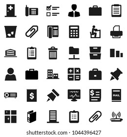 Flat vector icon set - trash bin vector, shining window, student, case, clipboard, paper pin, archive, exam, manager, binder, phone, receipt, sorting, diagnostic monitor, medical room, attachment