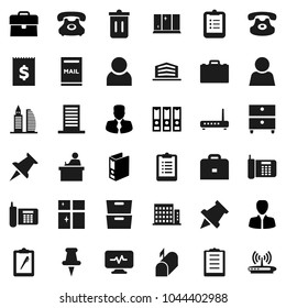 Flat vector icon set - trash bin vector, shining window, student, case, clipboard, paper pin, archive, manager, binder, phone, receipt, classic, thumbtack, diagnostic monitor, user, mailbox, router