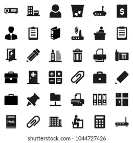 Flat vector icon set - trash bin vector, shining window, pencil, student, case, clipboard, paper pin, manager, binder, phone, receipt, medical room, network folder, router, attachment, user, mailbox