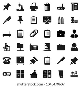 Flat vector icon set - trash bin vector, shining window, student, case, pen, clipboard, paper pin, archive, manager, phone, classic, thumbtack, diagnostic monitor, network folder, router, attachment
