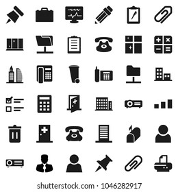 Flat vector icon set - trash bin vector, shining window, pencil, case, paper pin, exam, manager, phone, clipboard, sorting, classic, thumbtack, diagnostic monitor, medical room, network folder, user