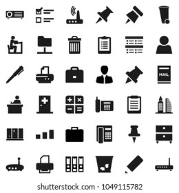 Flat vector icon set - trash bin vector, shining window, pencil, student, case, pen, clipboard, paper pin, archive, exam, manager, binder, phone, sorting, thumbtack, medical room, network folder