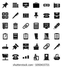 Flat vector icon set - trash bin vector, shining window, pencil, student, pen, clipboard, paper pin, archive, case, phone, sorting, classic, thumbtack, diagnostic monitor, medical room, router