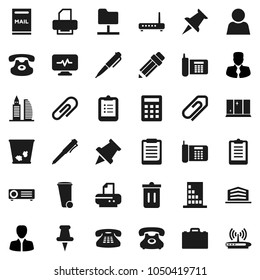 Flat vector icon set - trash bin vector, shining window, pencil, case, pen, clipboard, paper pin, manager, phone, classic, thumbtack, diagnostic monitor, network folder, attachment, user, mailbox