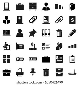Flat vector icon set - trash bin vector, shining window, pencil, student, case, paper pin, archive, exam, manager, binder, clipboard, phone, receipt, sorting, thumbtack, medical room, router, user