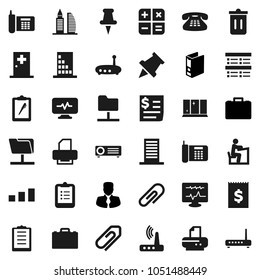 Flat vector icon set - trash bin vector, shining window, student, case, clipboard, paper pin, exam, manager, binder, phone, receipt, sorting, classic, thumbtack, diagnostic monitor, medical room