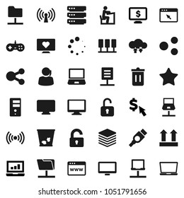 Flat vector icon set - trash bin vector, student, laptop graph, monitor dollar, cursor, heart, support, top sign, favorites, hdmi, server, notebook network, folder, cloud exchange, big data, browser