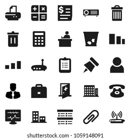 Flat vector icon set - trash bin vector, student, case, clipboard, paper pin, exam, manager, receipt, sorting, classic phone, diagnostic monitor, medical room, router, attachment, user, apartments