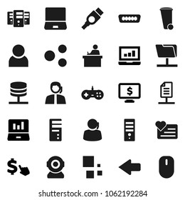 Flat vector icon set - trash bin vector, student, laptop graph, monitor dollar, cursor, heart, support, notebook pc, hdmi, network folder, server, share, arrow, loading, document, user, computer