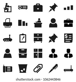 Flat vector icon set - trash bin vector, shining window, student, case, pen, paper pin, archive, manager, receipt, clipboard, sorting, thumbtack, router, attachment, user, phone, projector, printer