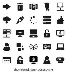 Flat vector icon set - trash bin vector, student, notebook pc, monitor dollar, support, hdmi, diagnostic, network, server, big data, browser, arrow, cloud download, loading, user, unlock, wireless