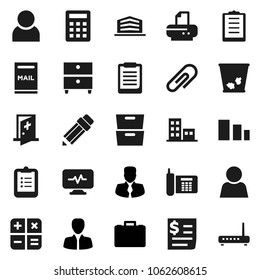Flat vector icon set - trash bin vector, pencil, clipboard, archive, manager, case, phone, receipt, sorting, diagnostic monitor, medical room, attachment, user, mailbox, apartments, office building