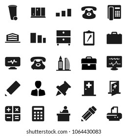 Flat vector icon set - trash bin vector, shining window, pencil, student, case, paper pin, archive, manager, phone, clipboard, sorting, classic, diagnostic monitor, medical room, office building