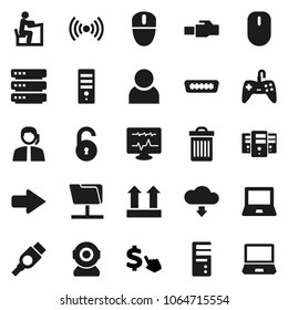Flat vector icon set - trash bin vector, student, notebook pc, dollar cursor, support, top sign, hdmi, diagnostic monitor, network folder, big data, server, lan connector, arrow, cloud download