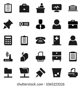 Flat vector icon set - trash bin vector, student, case, clipboard, paper pin, archive, manager, classic phone, diagnostic monitor, medical room, network folder, router, user, office building