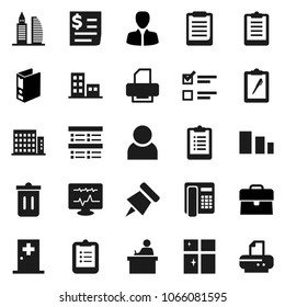Flat vector icon set - trash bin vector, shining window, student, clipboard, paper pin, exam, manager, case, binder, receipt, sorting, diagnostic monitor, medical room, user, apartments, phone