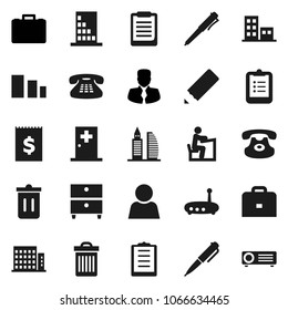 Flat vector icon set - trash bin vector, pencil, student, case, pen, clipboard, archive, manager, receipt, sorting, classic phone, medical room, router, user, apartments, office building, projector