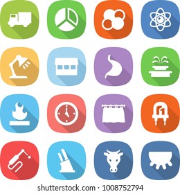flat vector icon set - truck vector, diagram, atom core, table lamp, market, stomach, fountain, flammable, watch, curtain, led, welding, knife holder, cow, udder