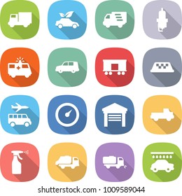 flat vector icon set - truck vector, eco car, delivery, spark plug, ambulance, shipping, railroad, taxi, transfer, barometer, garage, pickup, sprayer, trash, sweeper, wash