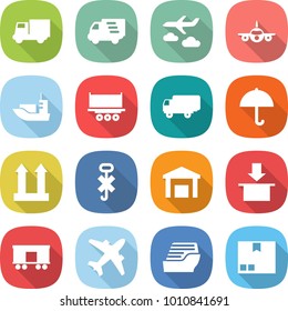 flat vector icon set - truck vector, delivery, journey, plane, sea shipping, dry cargo, top sign, do not hook, warehouse, package, railroad, airplane, cruise ship