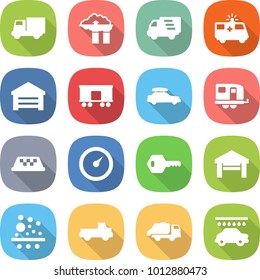 flat vector icon set - truck vector, factory filter, delivery, ambulance car, garage, railroad shipping, baggage, trailer, taxi, barometer, key, pickup, trash, wash