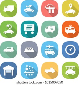 flat vector icon set - truck vector, eco car, factory filter, pointer, electric, delivery, ambulance, shipping, taxi, transfer, barometer, garage, pickup, wash