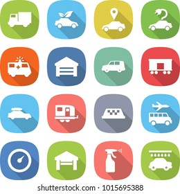flat vector icon set - truck vector, eco car, pointer, electric, ambulance, garage, shipping, railroad, baggage, trailer, taxi, transfer, barometer, sprayer, wash