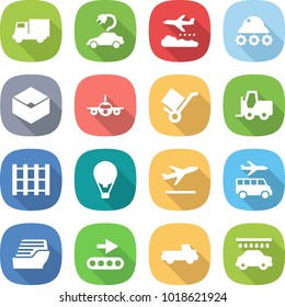 flat vector icon set - truck vector, electric car, weather management, lunar rover, box, plane, trolley, fork loader, pallet, air ballon, departure, transfer, cruise ship, conveyor, pickup, wash