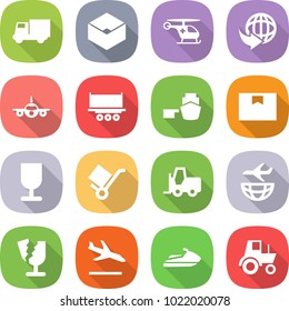 flat vector icon set - truck vector, box, ambulance helicopter, delivery, plane, shipping, port, package, fragile, trolley, fork loader, broken, arrival, jet ski, tractor