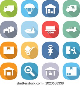flat vector icon set - truck vector, parachute, warehouse, delivery, sea shipping, car, package box, trolley, do not hook sign, courier, cargo search