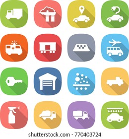 flat vector icon set - truck vector, factory filter, car pointer, electric, ambulance, railroad shipping, taxi, transfer, key, garage, pickup, sprayer, trash, sweeper, wash