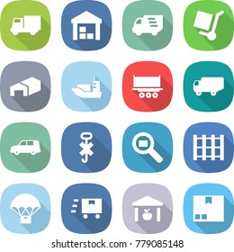 flat vector icon set - truck vector, warehouse, delivery, cargo stoller, sea shipping, car, do not hook sign, search, pallet, parachute, fast deliver, package