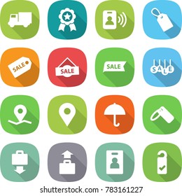 flat vector icon set - truck vector, medal, pass card, label, sale, geo pin, dry cargo, baggage get, identity, please clean