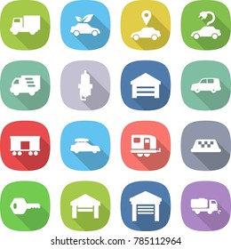 flat vector icon set - truck vector, eco car, pointer, electric, delivery, spark plug, garage, shipping, railroad, baggage, trailer, taxi, key, sweeper