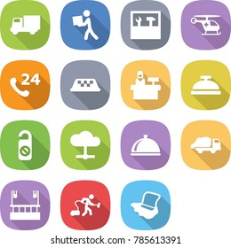 flat vector icon set - truck vector, courier, tools, ambulance helicopter, phone 24, taxi, reception, service bell, do not distrub, cloud, meal cap, trash, skysrcapers cleaning, vacuum cleaner