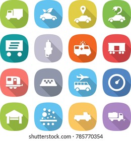 flat vector icon set - truck vector, eco car, pointer, electric, delivery, spark plug, ambulance, railroad shipping, trailer, taxi, transfer, barometer, garage, filter, pickup, sweeper