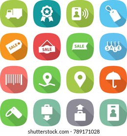 flat vector icon set - truck vector, medal, pass card, label, sale, bar code, geo pin, dry cargo, baggage get, identity