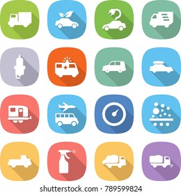 flat vector icon set - truck vector, eco car, electric, delivery, spark plug, ambulance, shipping, baggage, trailer, transfer, barometer, filter, pickup, sprayer, trash, sweeper