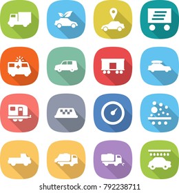 flat vector icon set - truck vector, eco car, pointer, delivery, ambulance, shipping, railroad, baggage, trailer, taxi, barometer, filter, pickup, trash, sweeper, wash