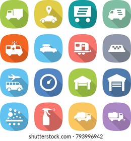 flat vector icon set - truck vector, car pointer, delivery, ambulance, baggage, trailer, taxi, transfer, barometer, garage, filter, sprayer, trash, sweeper