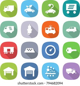 flat vector icon set - truck vector, eco car, electric, delivery, spark plug, ambulance, shipping, railroad, taxi, barometer, key, garage, filter, sweeper