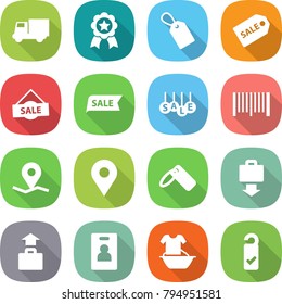 flat vector icon set - truck vector, medal, label, sale, bar code, geo pin, baggage get, identity card, handle washing, please clean