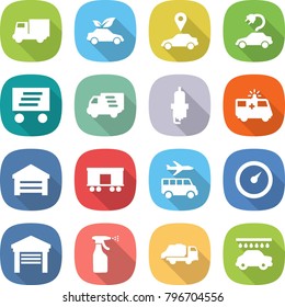 flat vector icon set - truck vector, eco car, pointer, electric, delivery, spark plug, ambulance, garage, railroad shipping, transfer, barometer, sprayer, trash, wash