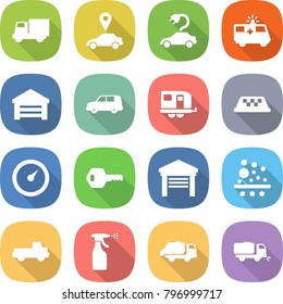 flat vector icon set - truck vector, car pointer, electric, ambulance, garage, shipping, trailer, taxi, barometer, key, filter, pickup, sprayer, trash, sweeper