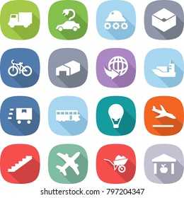 flat vector icon set - truck vector, electric car, lunar rover, box, bike, warehouse, delivery, sea shipping, fast deliver, bus, air ballon, arrival, stairs, plane, wheelbarrow