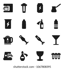 Flat vector icon set - turk coffee vector, blender, enegry drink, water bottle, glass, potion, maker, kettle, filter